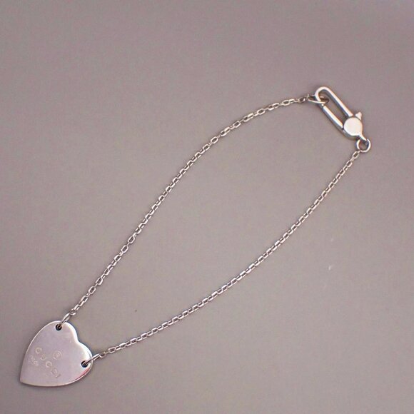 GUCCI Trademark Bracelet with Heart Size 19 cm Pendant Ag 925 Silver 09YH720 - Picture 1 of 10